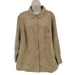 Catherines Shirt Women 1XWP Petite Beige Crinkle Textured Button Front Tunic Top